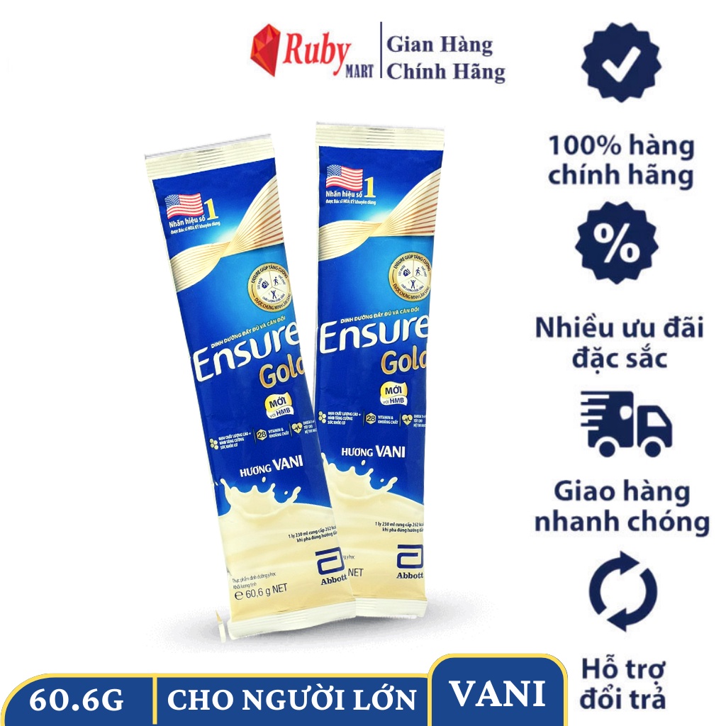 [Date T5/25][ Combo 2 ] Sữa gói Ensure gold hương Vani 60.6g