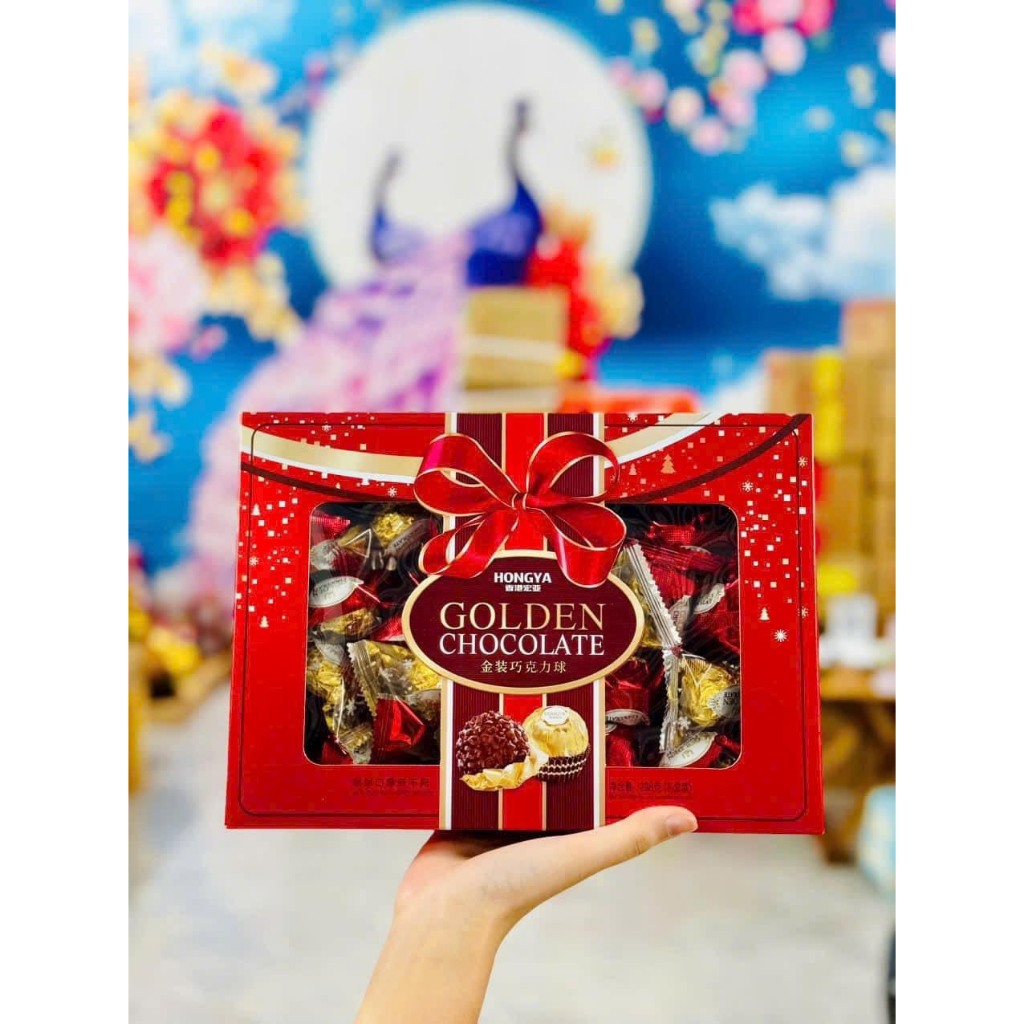 [Giá Si] Hộp Sô cô la Hongya Golden Chocolate Cao Cấp, Dòng Socola Hạt Phỉ Ferrero Rocher 208g Rẻ Vô Địch