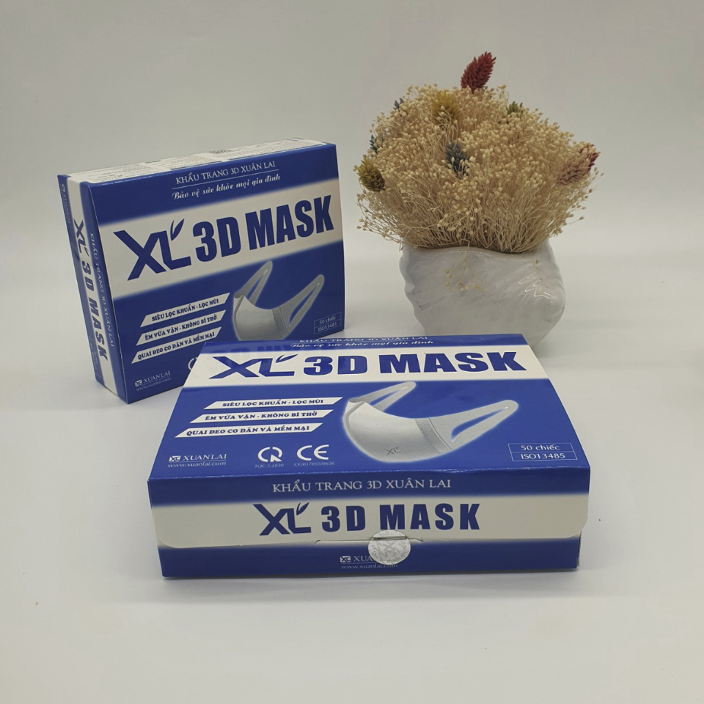 200 chiếc Khẩu trang kháng khuẩn 3D XL Mask , chống bụi mịn, sử dụng vải 3 lớp kháng khuẩn, dây đeo pha thêm sợi vải span