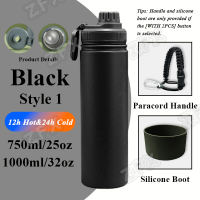 32oz Tumbler Full Set 750ml 1000ml Wide Mouth Vacuum Insulated Water Bottle Paracord Handle Silicone Boot Hot and Cold