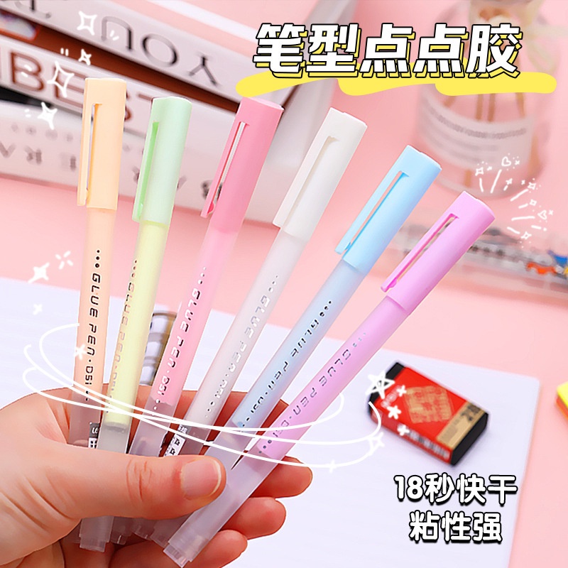 6 Colors Glue Pen Quick-Drying Manual Dispensing Pen Solid Glue Stick Student Handbook Diy High Viscosity Glue School Office Supplies