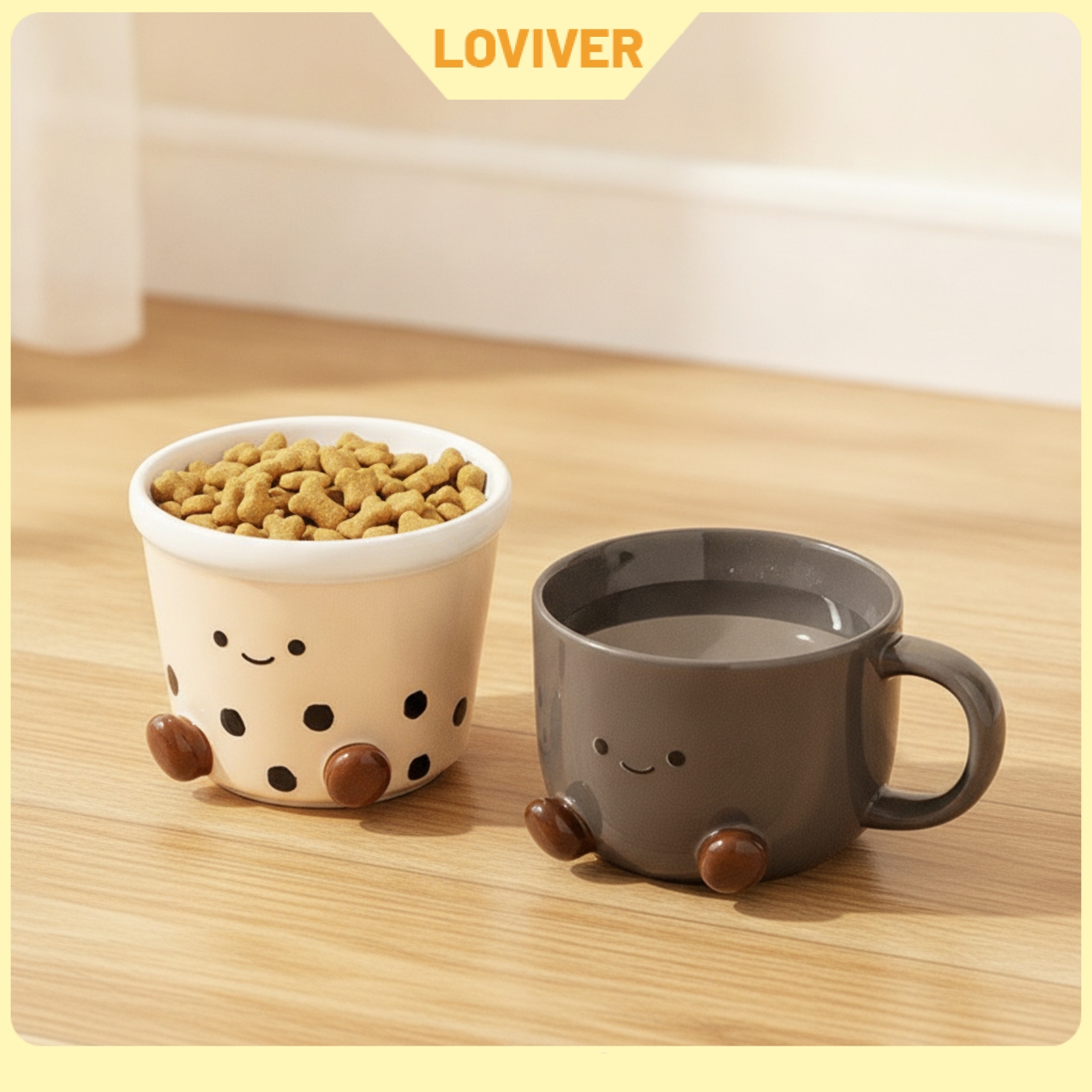 LOVIVER 2 Pieces Cute Ceramic Pet Bowls Raised Footed Cat Bowls Glossy Stoneware Bowl Dishwasher Safe for Cats, Small Dogs, Indoor Feeding, Home ราคา 3,226 บาท*ส่งฟรี