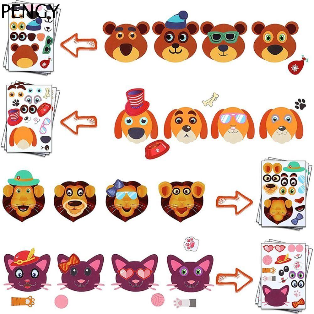 PENGY Tái sử dụng Văn phòng phẩm Đồ dùng cho bữa tiệc Dự Án giải trí Đồ chơi thủ công tự làm Ghép hình lắp ráp cho trẻ em Miếng dán động vật Miếng dán xếp hình trẻ em Miếng dán trang điểm