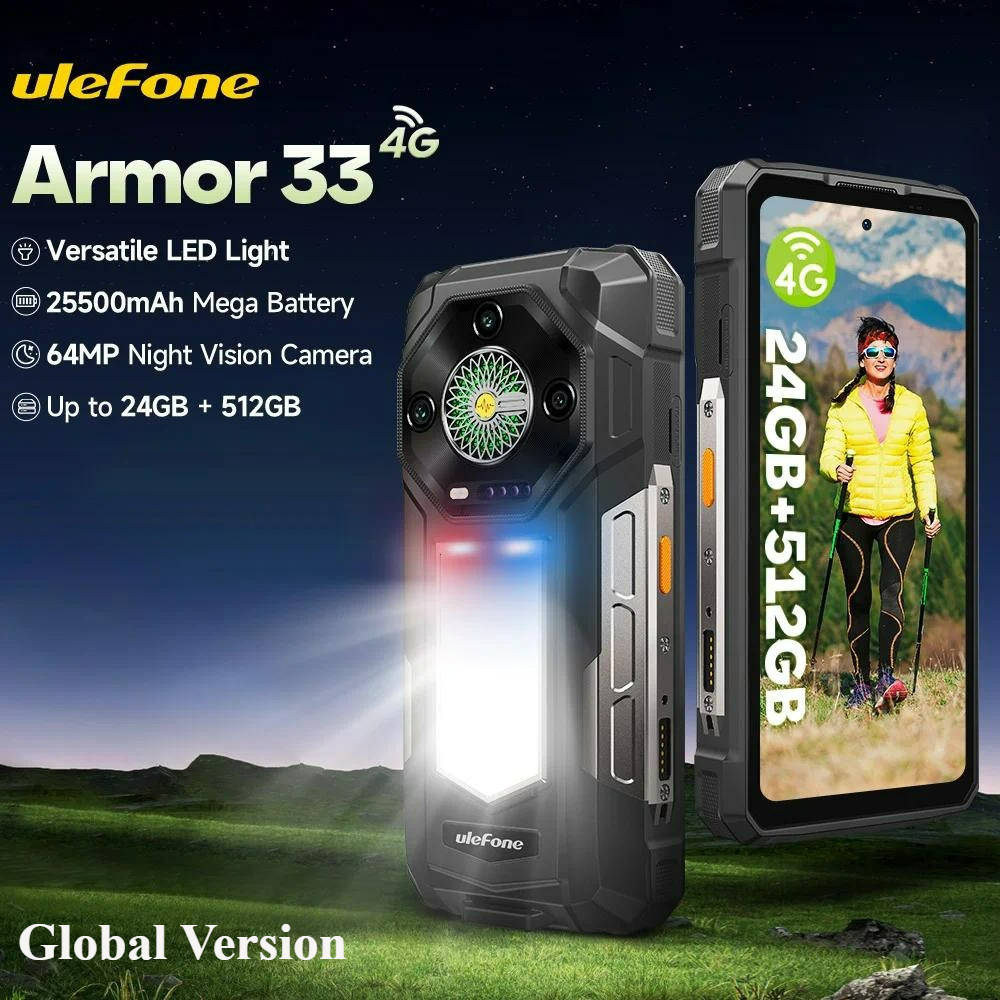 【Official shop】Ulefone Armor 33 Rugged Smartphone Android 15 12GB (Up to 32GB)+512GB 25500mAh Night Camera NFC Loud Speaker Versatile LED ราคา 13,500 บาท*ส่งฟรี