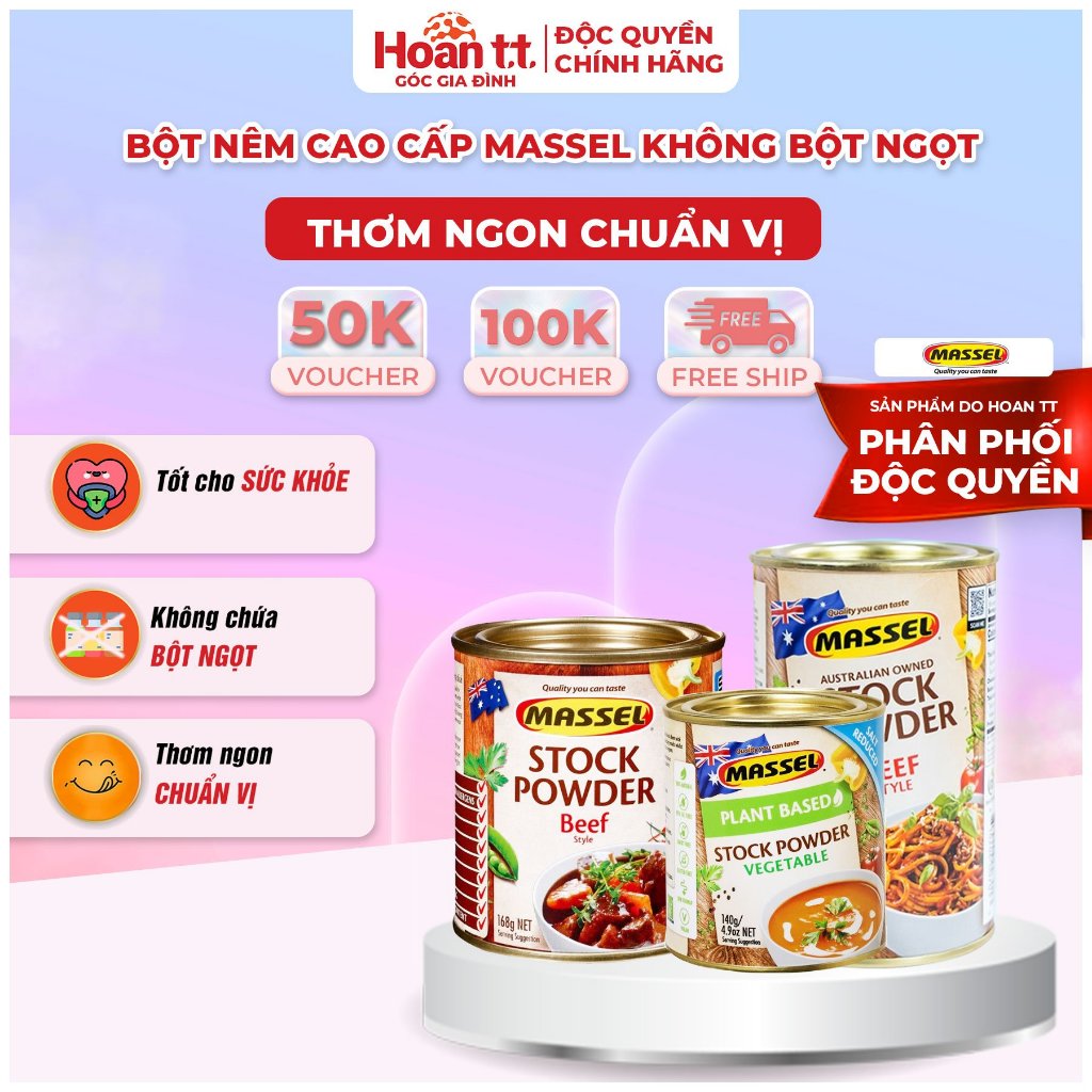 Bột nêm nấu ăn không chứa bột ngọt massel - hạt nêm cao cấp an toàn cho sức khỏe hộp 800g