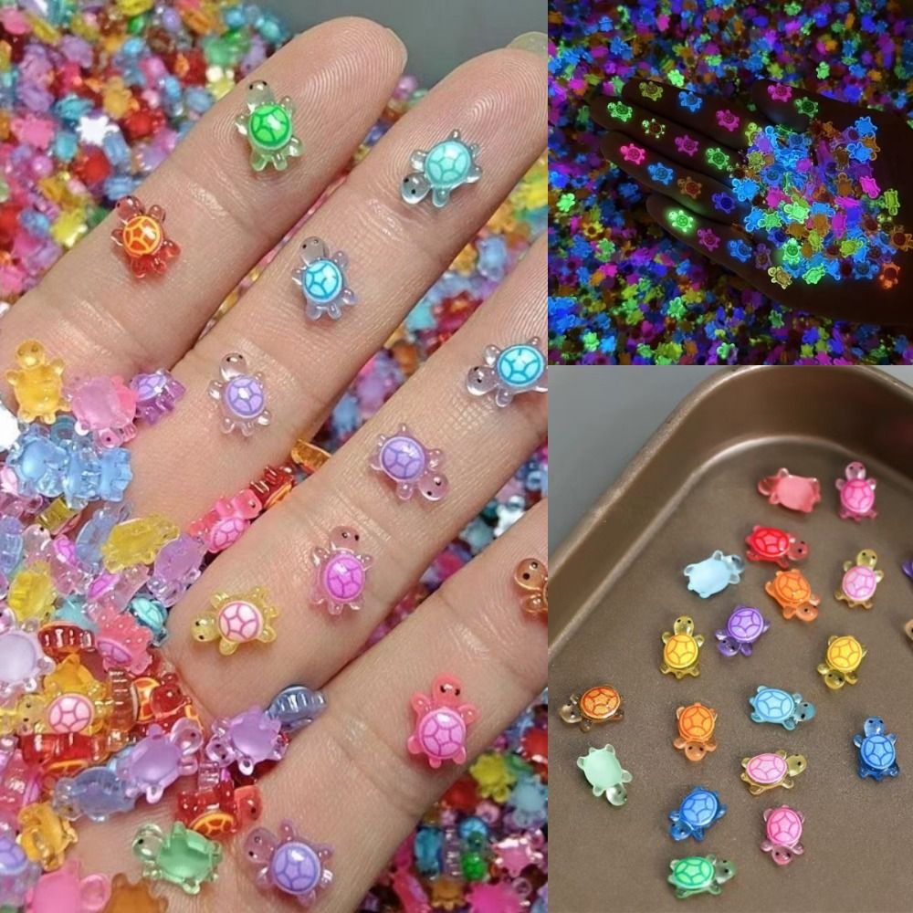 BEYO7 100Pcs Phát sáng ban đêm Rùa dạ quang 3D Màu dopamine Hoạt hình trang trí móng tay hình Rùa Nhỏ Tự làm Động vật nhựa mini Ốp điện thoại kẹp tóc tự làm