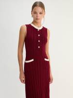 [Pomelo] Knit Midi Dress with Contrast Trim - Burgundy