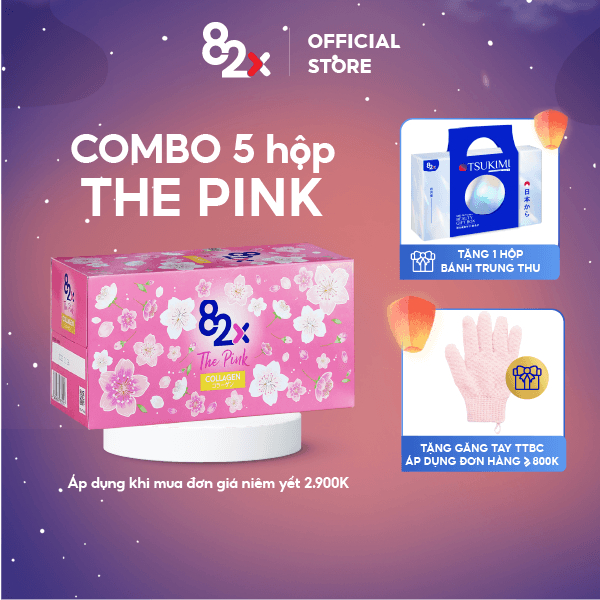 Combo 5 hộp  - 82X The Pink Collagen 1000mg Collagen, Vitamin C và Khoáng Chất Đến Từ Nhật Bản (100ml/chai)