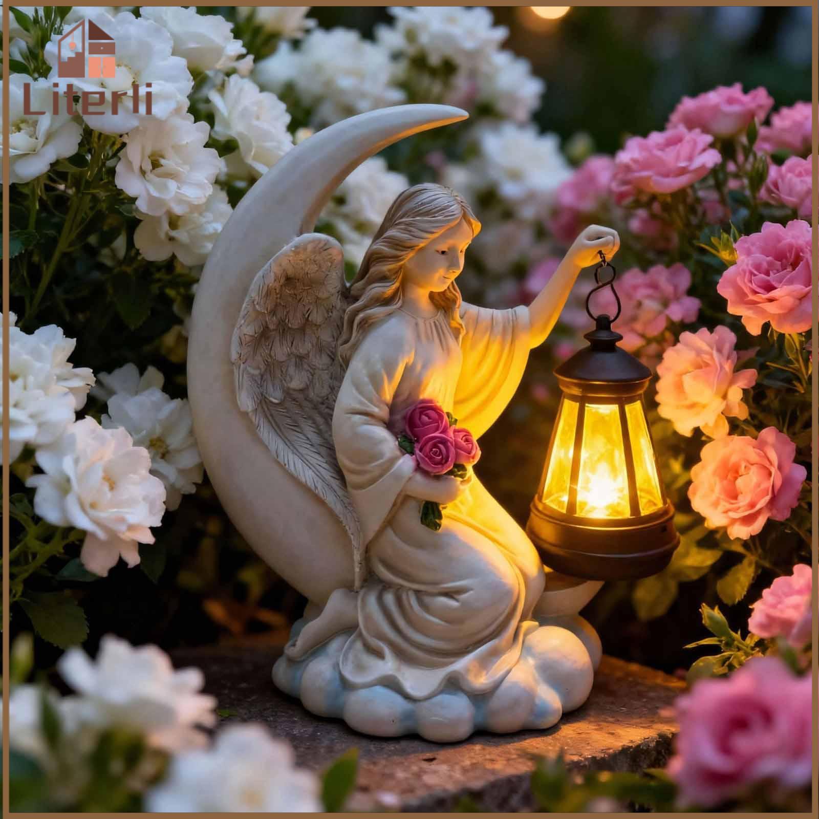 Baoblaze Angel Garden Statue Solar Light Outdoor Figurine Lantern Weatherproof Lawn Ornament for Farmhouse Balcony Birthday Grandma ราคา 2,937 บาท*ส่งฟรี