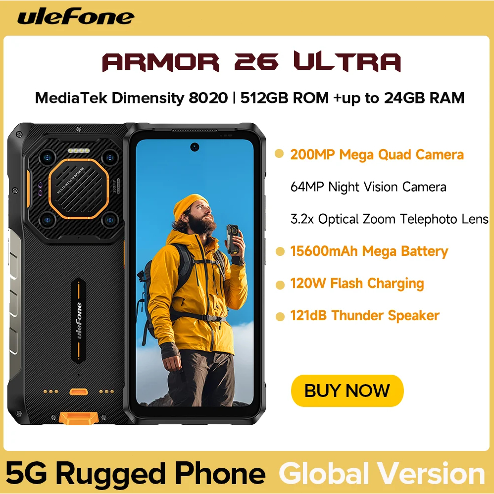 【Official shop】Ulefone Armor 26 Ultra 5G Rugged Waterproof Smartphone 120W 15600mAh 200MP+64MP Smartphone Up to 24GB+512GB NFC ราคา 16,300 บาท*ส่งฟรี