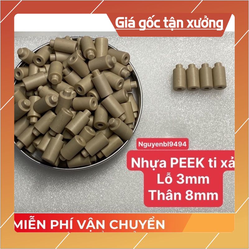 Nhựa PEEK ti xả lỗ 3mm phi 8mm - Giá bán 1 cái