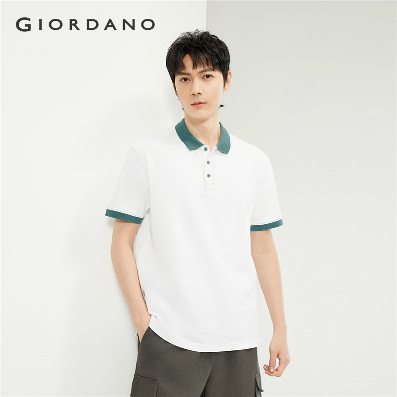 GIORDANO Nam Áo Sơ Mi Polo Tương Phản Cổ Pique Áo Sơ Mi Polo Nữ Tay Ngắn Mùa Hè Thời Trang Dáng Rộng Áo Sơ Mi Polo 18014603