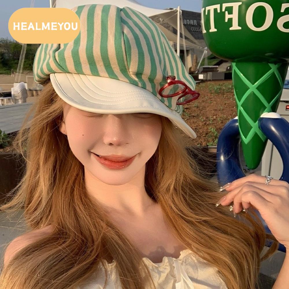 HEALMEYOU ภาษาเกาหลี หมวกเบเร่ต์ลายทาง หลากหลาย วายทูเค หมวกเบเร่ต์สำหรับจิตรกร วินเทจ แบบสบายๆ หมวกบีนนี่ ผู้หญิง ราคา 251 บาท*ส่งฟรี