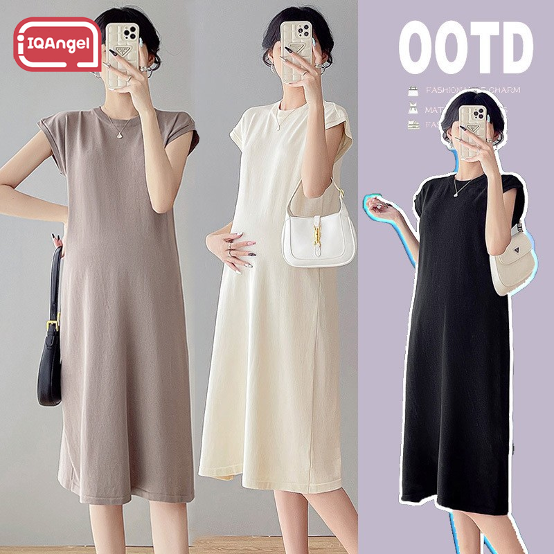 IQANGEL Maternity Dress Summer Casual Loose Fit Short Sleeve OOTD Fashion ราคา 142 บาท*ส่งฟรี