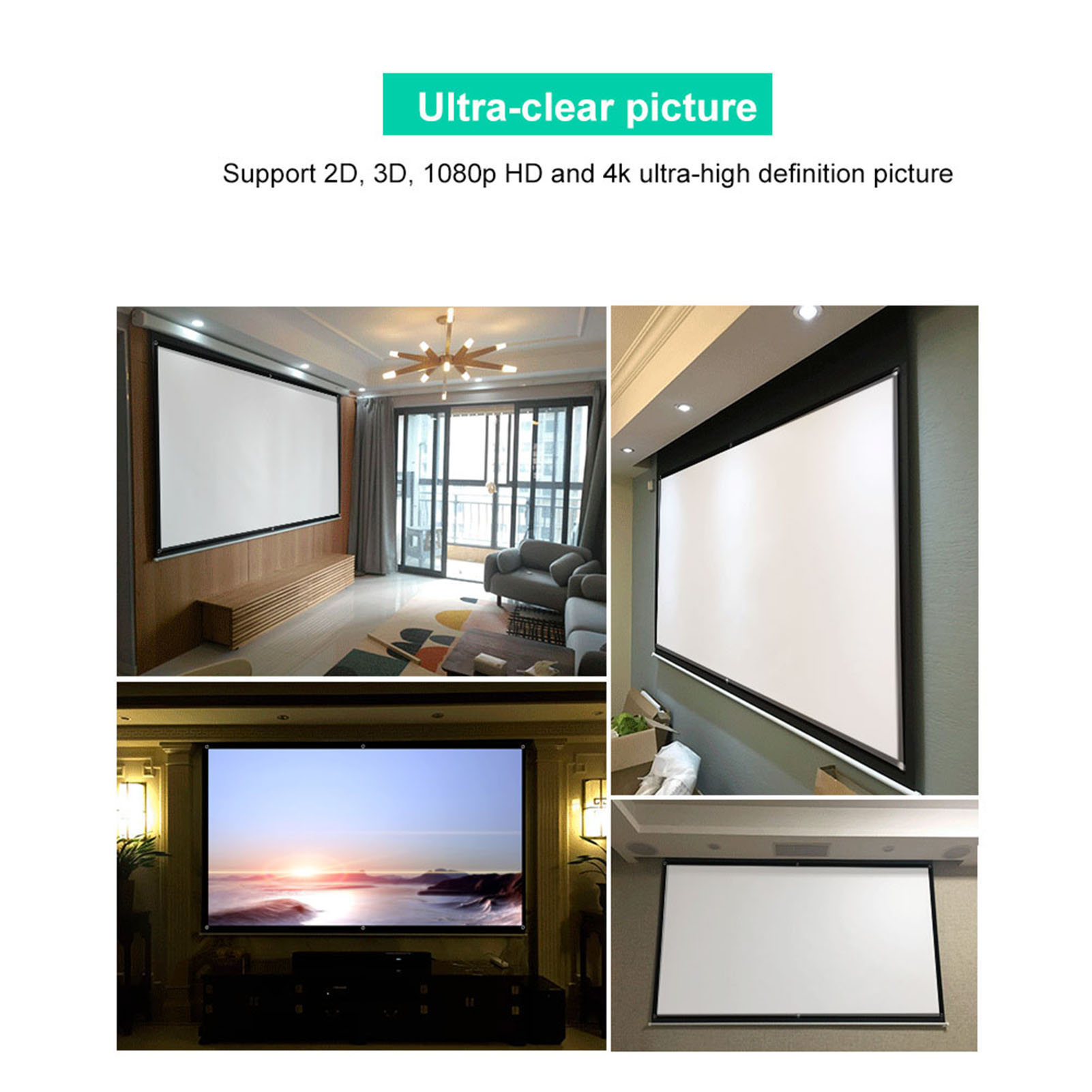 Akozon Premium 16:9 Màn hình máy chiếu màn hình chiếu phim 3D có thể gập lại và di động 60 đến 100 inch (Akozonsdfrqc3uev-02)