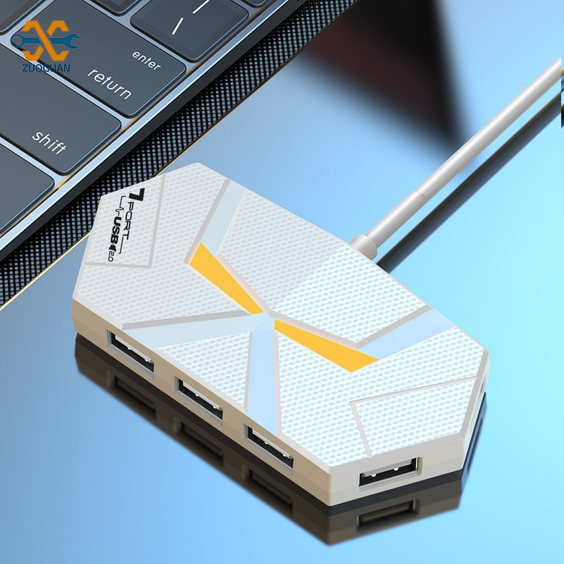 Zuoguan đầy màu sắc ánh sáng môi trường Hub USB với 4 và 7 cổng cho máy tính xách tay mở rộng
