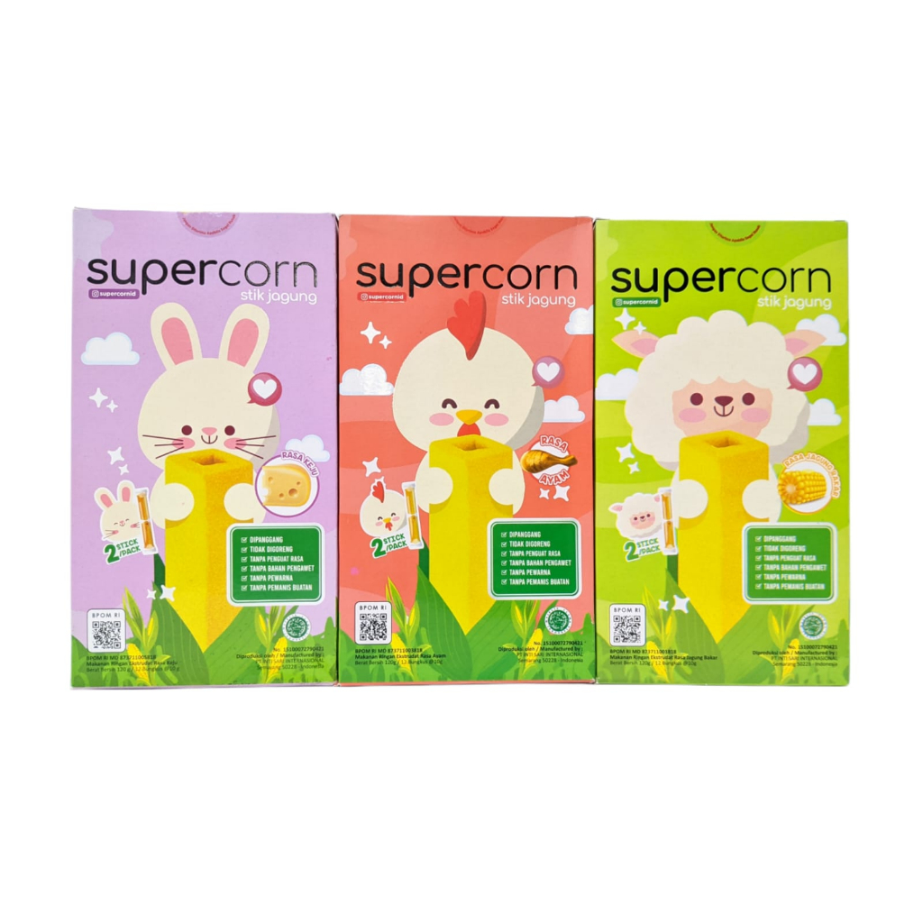 SuperCorn Snack Anak Stik 3 Variant Rasa Jagung Cemilan Anak - SuperCorn Stik Jagung Anak - Cemilan Sehat Isi 12pcs Snack Makanan Ringan Anak