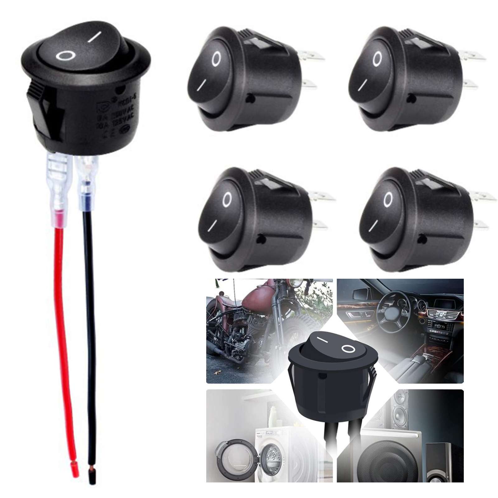 Công tắc mở tắt ABS bật/tắt 2 chân công tắc mở tắt công tắc chuyển đổi bật tắt 5 chiếc Kcd1 công tắc mở tắt 12V cho xe RV Bộ linh kiện thay thế