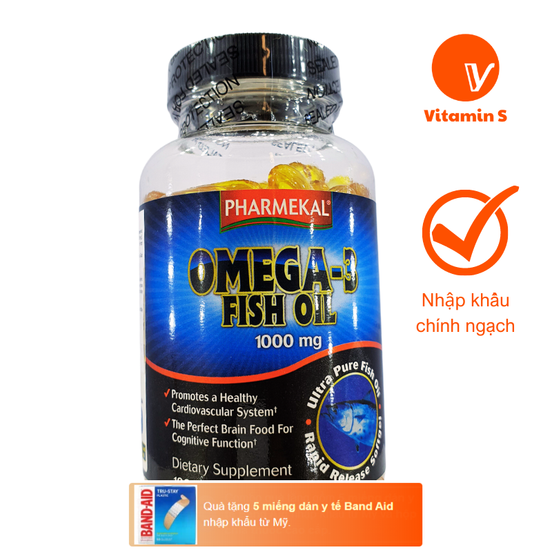Dầu cá Omega3 Fish oll 1000mg lọ100 viên thương hiệu Pharmekal của Mỹ - Vitamin S