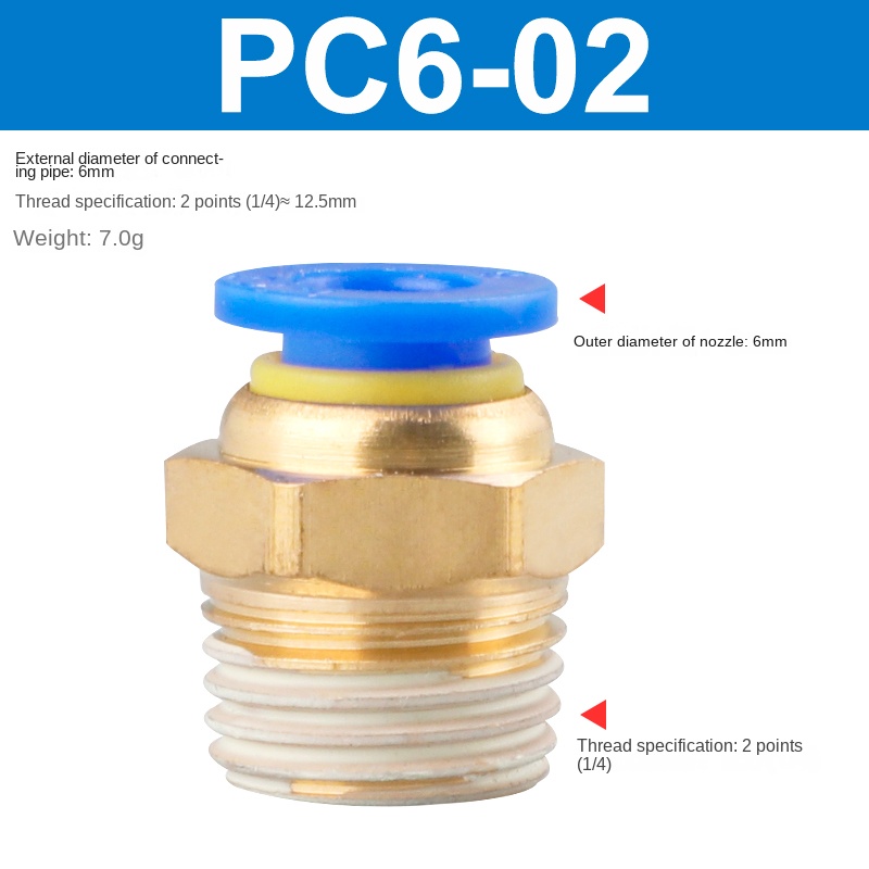 Đầu Nối Khí Nén PC6 02 1 Chiếc , PC4/6/8/10/12-M5/01/02/03/04, Nhanh, Ren Thẳng, 4-12mm, Công Nghiệp, Chịu Áp 10 Bar