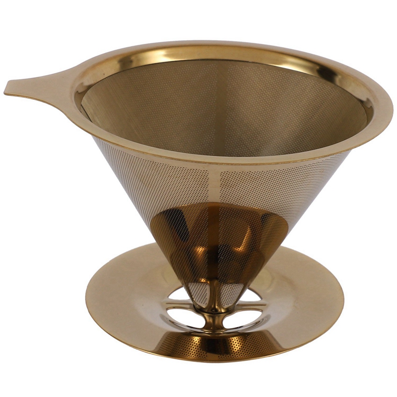 2X Double Wall Stainless Steel Titanium Gold pour Over Coffee Dripper Filter with Cup Stand and Handle