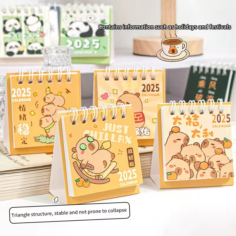 2025 Mini Desk Calendar Small Note Calendar Cartoon Capybara Yearly Planner Student Time Management Desk Decor Office Supplies