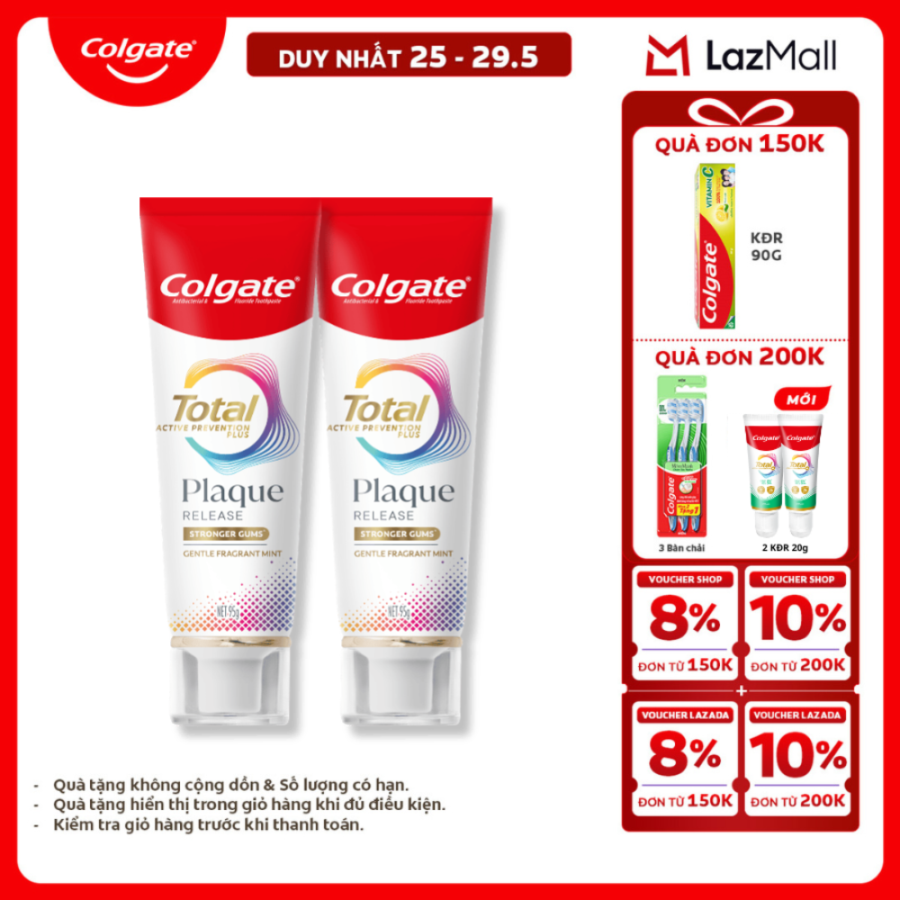 [Chỉ 25-29.5_X2 Voucher giảm 20%] Kem đánh răng Colgate Total Plaque Release 95g/tuýp giúp khỏe nướu, ngăn mảng bám hiệu quả gấp 3 lần