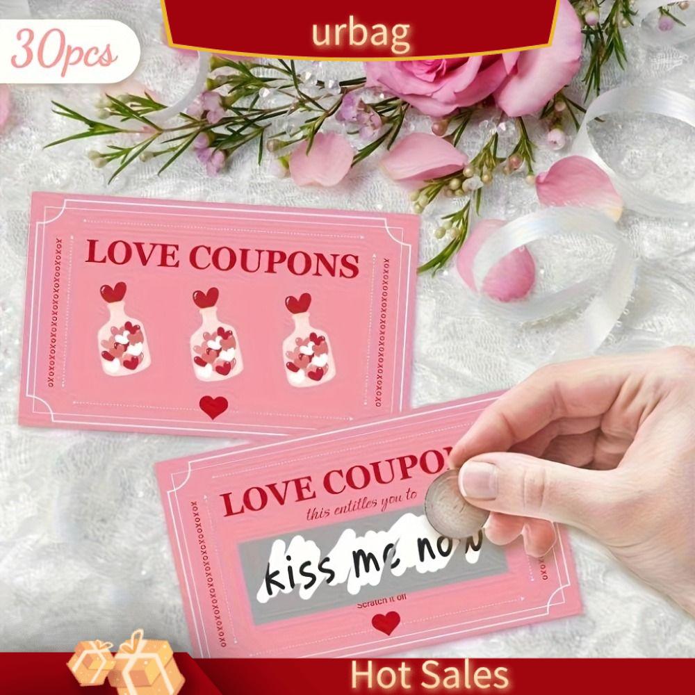 URBAG 30PCS Màu hồng Thẻ cào ngày Valentine Tương tác cặp đôi Tự làm Thẻ cào may mắn Quà tặng bất ngờ Vé thưởng cho các trò chơi tiệc tùng