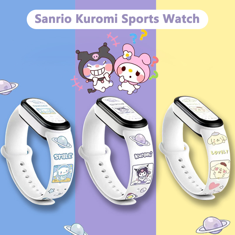 【Akula Store】Cartoon đồng hồ kỹ thuật số Đồng hồ điện tử chống nước dễ thương Sanrio Dây đeo Silicon mặt số hình chữ nhật