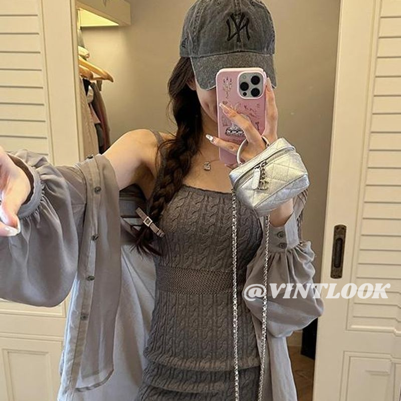 VINTLOOK Fashionable Knitted Short Skirt with off-the-Shoulder Design ราคา 148 บาท*ส่งฟรี