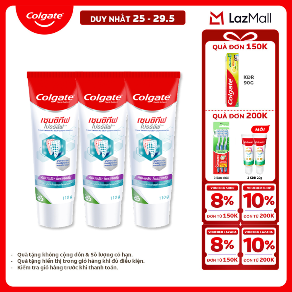 [Chỉ 25-29.5_X2 Voucher giảm 20%] Bộ 3 Kem đánh răng Colgate Sensitive ngăn ê buốt và bảo vệ toàn diện dành cho răng nhạy cảm 110gx3