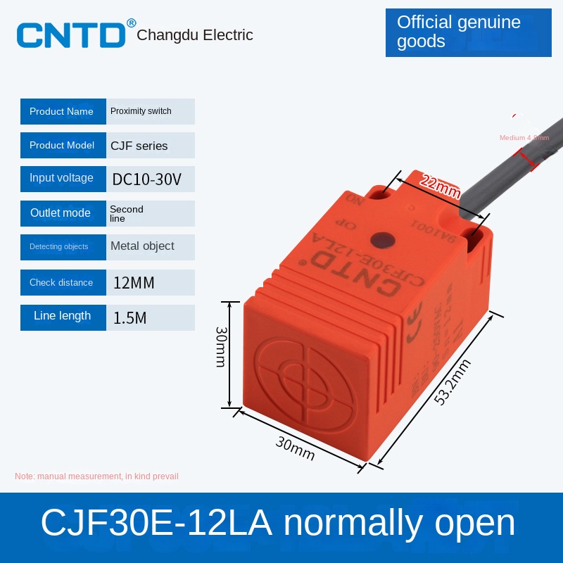 Cảm Biến Tiệm Cận CJF30E-12LA CNTD | Tùy Chọn CJF17E-05NA/NB/PA/PB/LA - PNP, 3 Dây DC, Phát Hiện Kim Loại 5-15mm, Bảo Vệ Sóng Xung