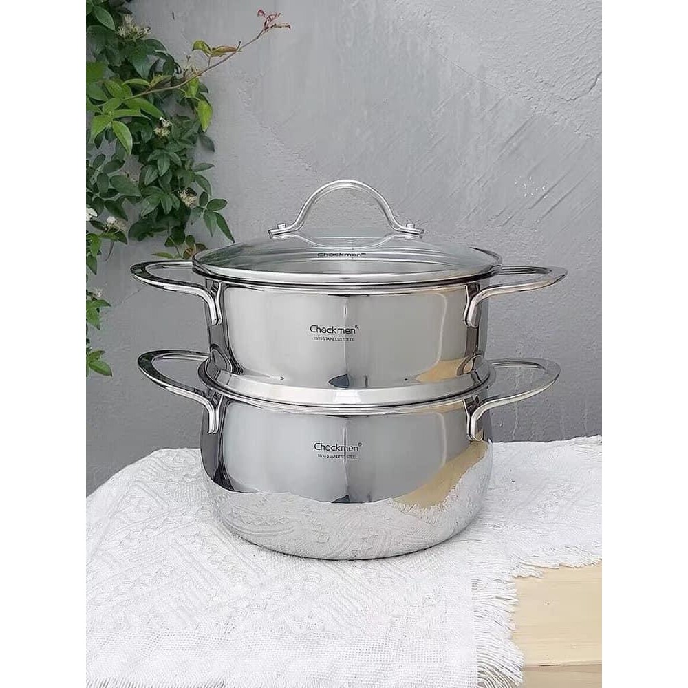 Bộ nồi kèm xửng hấp Chockmen CKM590 CKM50 16cm 20cm đáy từ inox cao cấp