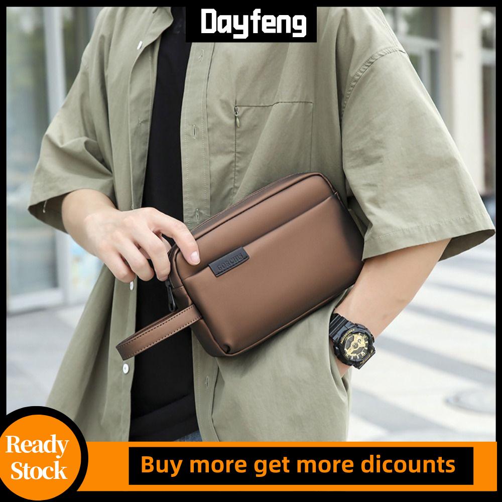 DAYFENG có dây đeo Túi cầm tay bằng da Đóng cửa bằng khóa Nhiều lớp Túi xách nam Phong cách retro Dung lượng lớn Ví cầm tay doanh nghiệp Du lịch