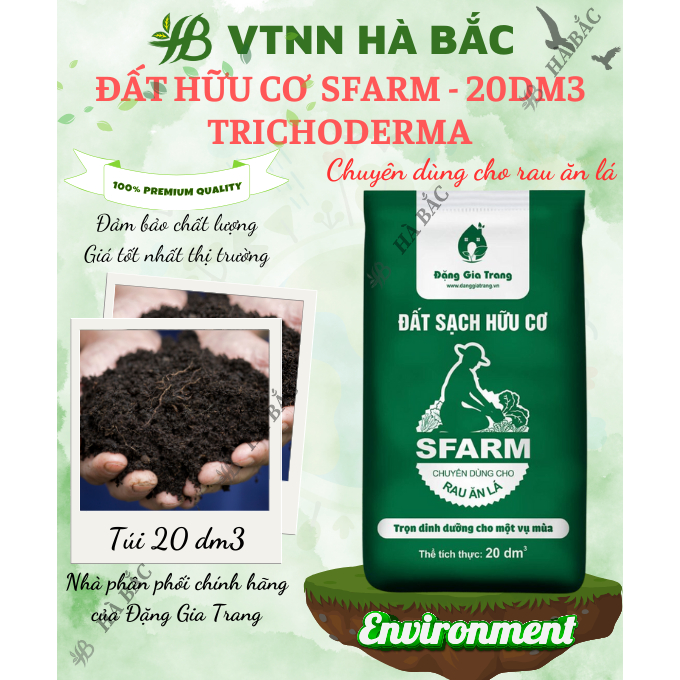 Đất Dinh Dưỡng Hữu Cơ SFARM 20dm3 Đặng Gia Trang - Chuyên Dùng Cho Cây Ăn Lá (9 - 10kg)