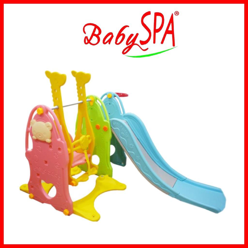 small wooden swing and slide set