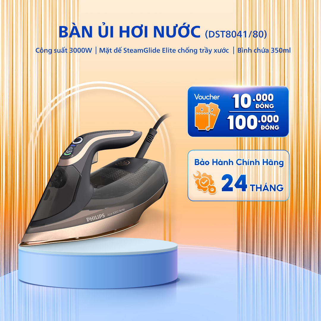 Bàn ủi hơi nước Philips DST8041/80 - Công suất 3000W - Ngăn chứa nước 350ml - Bảo hành 24 tháng