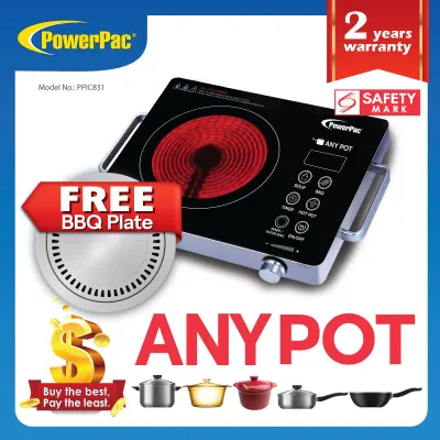 PowerPac Ceramic Cooker steamboat and BBQ Infrared Cooker (Any Pot) 2000 Watts (PPIC831)