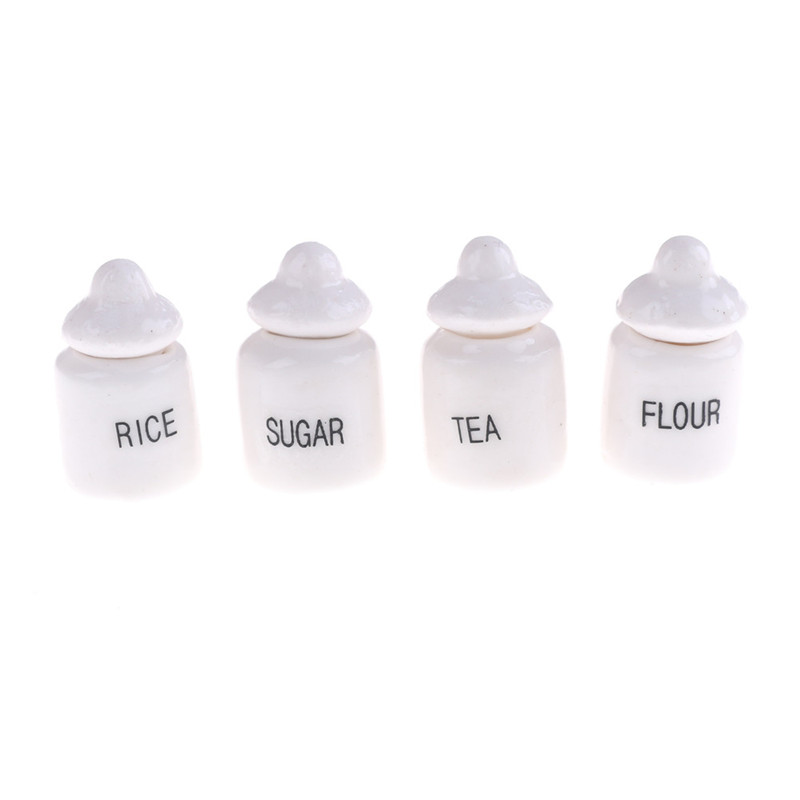 【Youer】 4 chiếc lọ đựng đồ bằng gốm màu trắng dễ thương thu nhỏ Nhà búp bê 1/12 đồ chơi nội thất chơi giả vờ cổ điển cho trẻ em