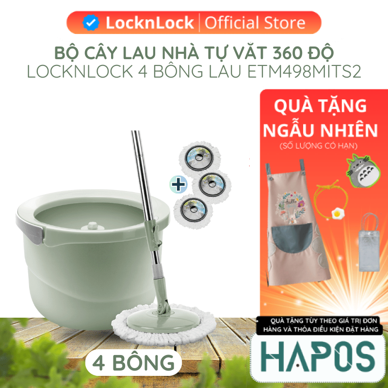 Cây lau nhà tự vắt thông minh 360 độ xoay tay mini, bộ lau nhà LocknLock xịt nước lau sàn tiện lợi - HAPOS OFFICIAL