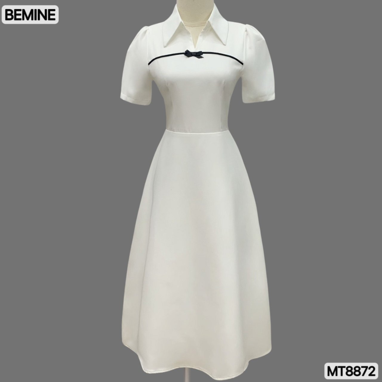 Đầm thiết kế cổ sơ mi tay phồng tùng xoè bemine mt8872