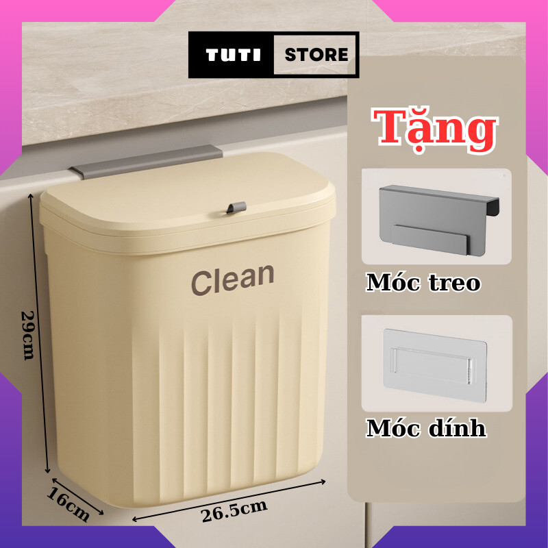 Thùng đựng rác treo tủ, gắn nhà vệ sinh thiết kế nắp lật thông minh cỡ lớn 12L