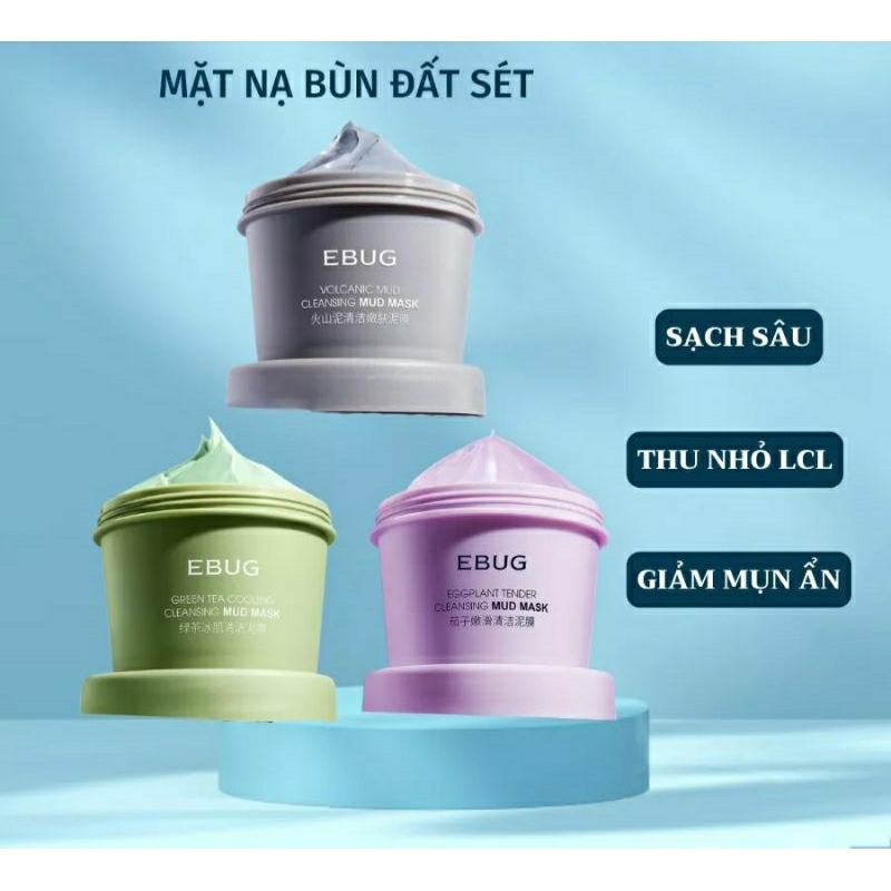 Hộp mặt nạ bùn trà xanh 100g giảm mụn kiềm dầu EBUG