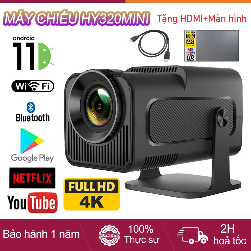Máy chiếu mini HY320mini/HY320 Full HD 4K WiFi Bluetooth Android11.0 Tự động sửa keystone Kết nối điện thoại Laptop xem phim Bảo hành 2 năm