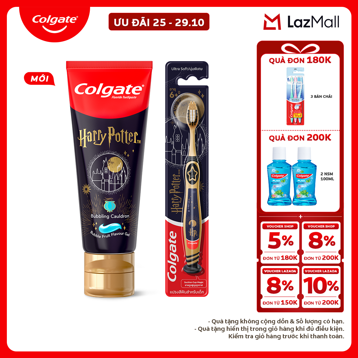Combo bàn chải và kem đánh răng Colgate Harry Potter dành cho bé 6+ tuổi