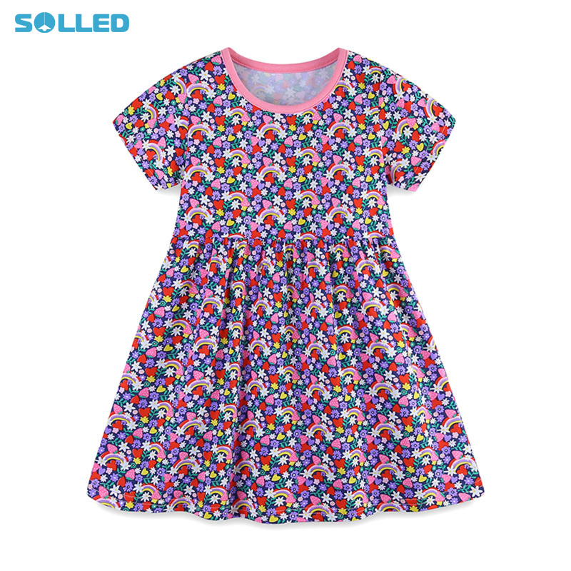 Girls Casual Dress Toddler Cotton Cartoon Pattern Crew Neck Short Sleeve A Line Summer Dresses Clothes ราคา 204 บาท*ส่งฟรี