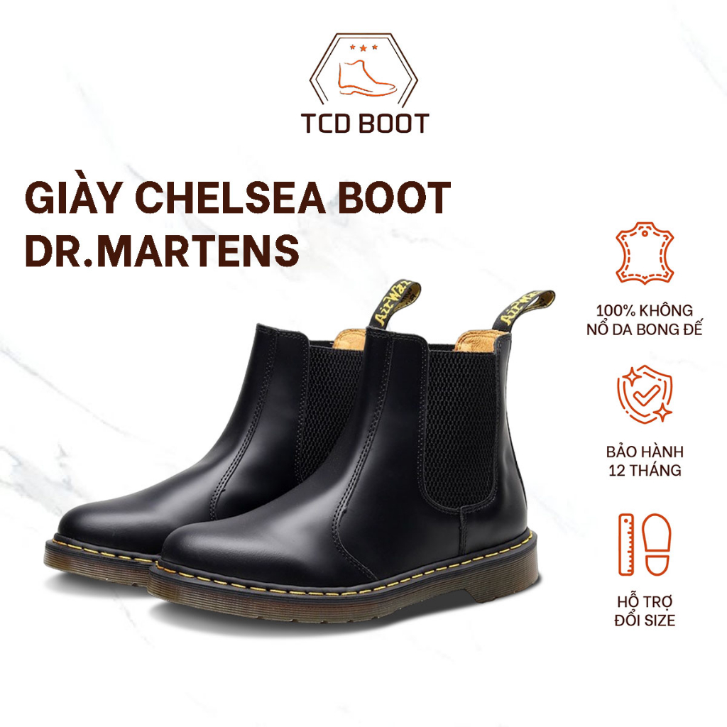 Giày nam, chelsea boots nam martin dr.martens air wair, giày da trơn nhẵn đế khâu 4cm tăng chiều cao - xưởng giày chelsea boot