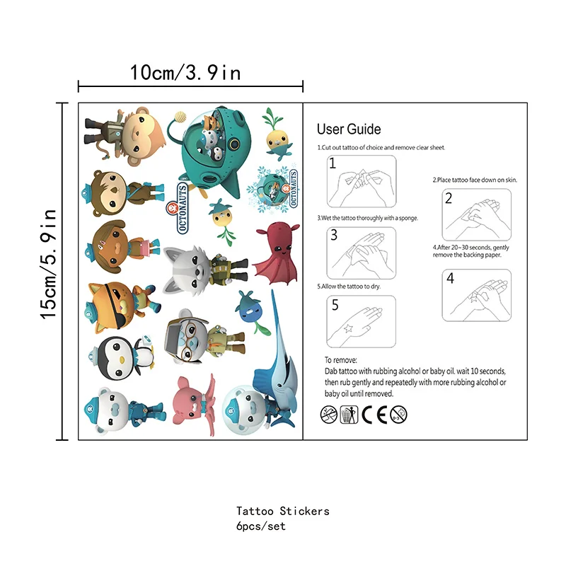Octonauts 6pcs not repeating kids Toys tattoo sticker Movie Barnacles Peso PVC Tattoo Sticker Childr