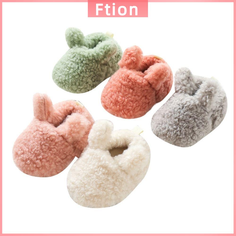 FTION Mềm mại Giày đi bộ cho bé Lông cừu Đồ nhồi bông Giày cotton cho trẻ sơ sinh Dễ thương Phim hoạt hình Giày bốt cho trẻ sơ sinh Mùa đông