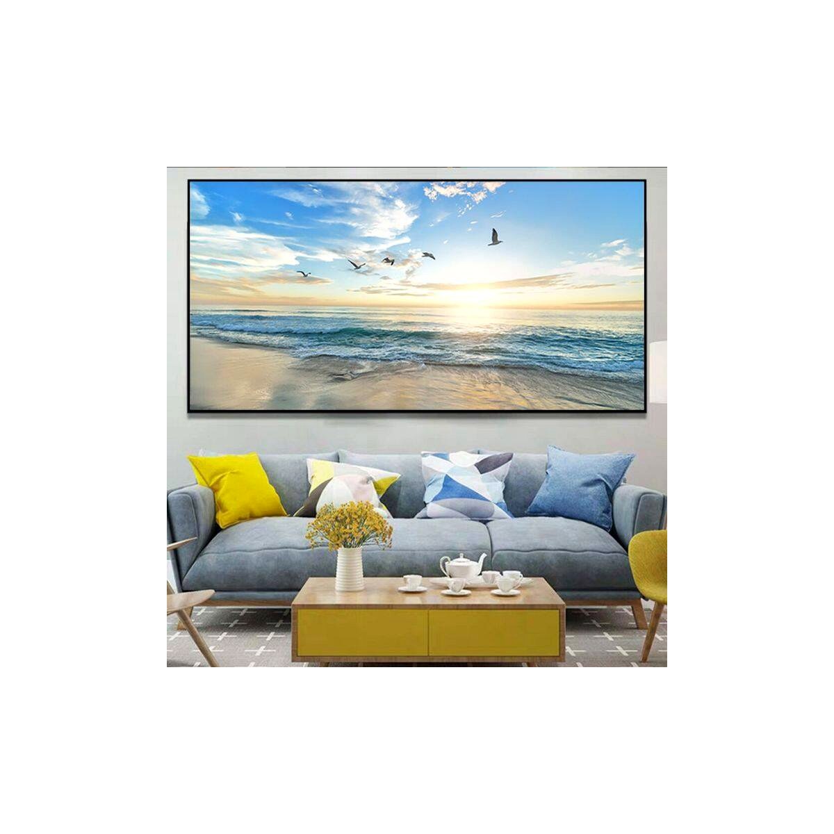 【On Sale】 Ocean Beach Sea Gull And Sunrise Poster And Print Wall Art Canvas Painting Landscape For Modern Living Room Decoration 1PCS Wooden Inner Framed or Frameless (or Black Aluminum